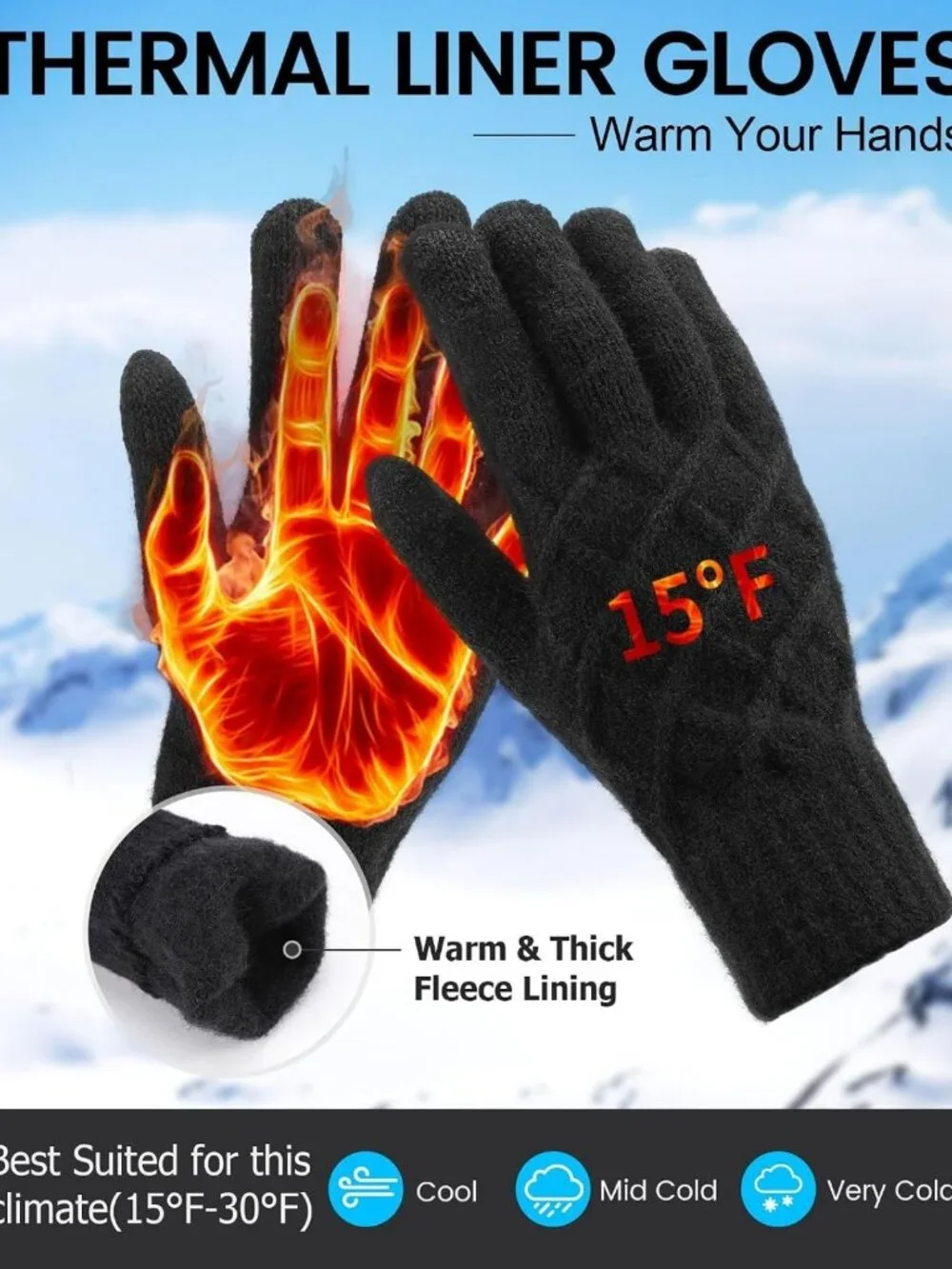 Cozy Thermal Knit Winter Gloves for Women - 3 Pairs Touchscreen, Warm & Elastic